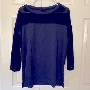 ASPESI Navy Long 3/4 SILK Sleeve Sheer Top Size XS